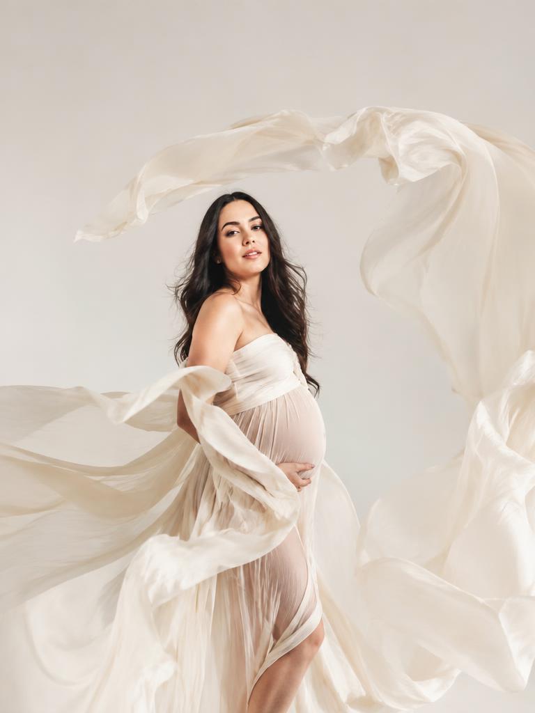 Ivory silk caught mid air