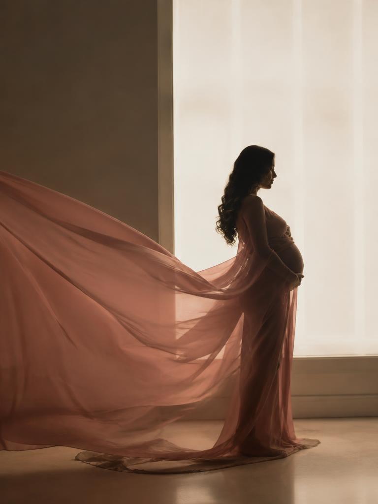 Dusty rose chiffon silhouette at the window