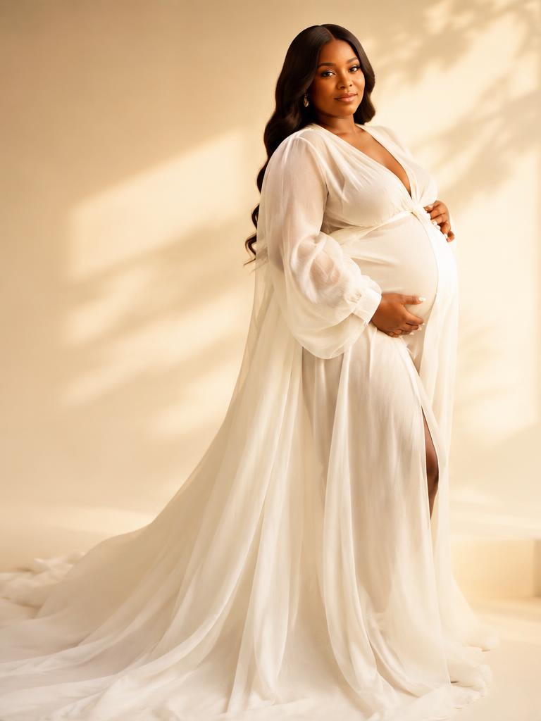 Flowing white gown in golden light